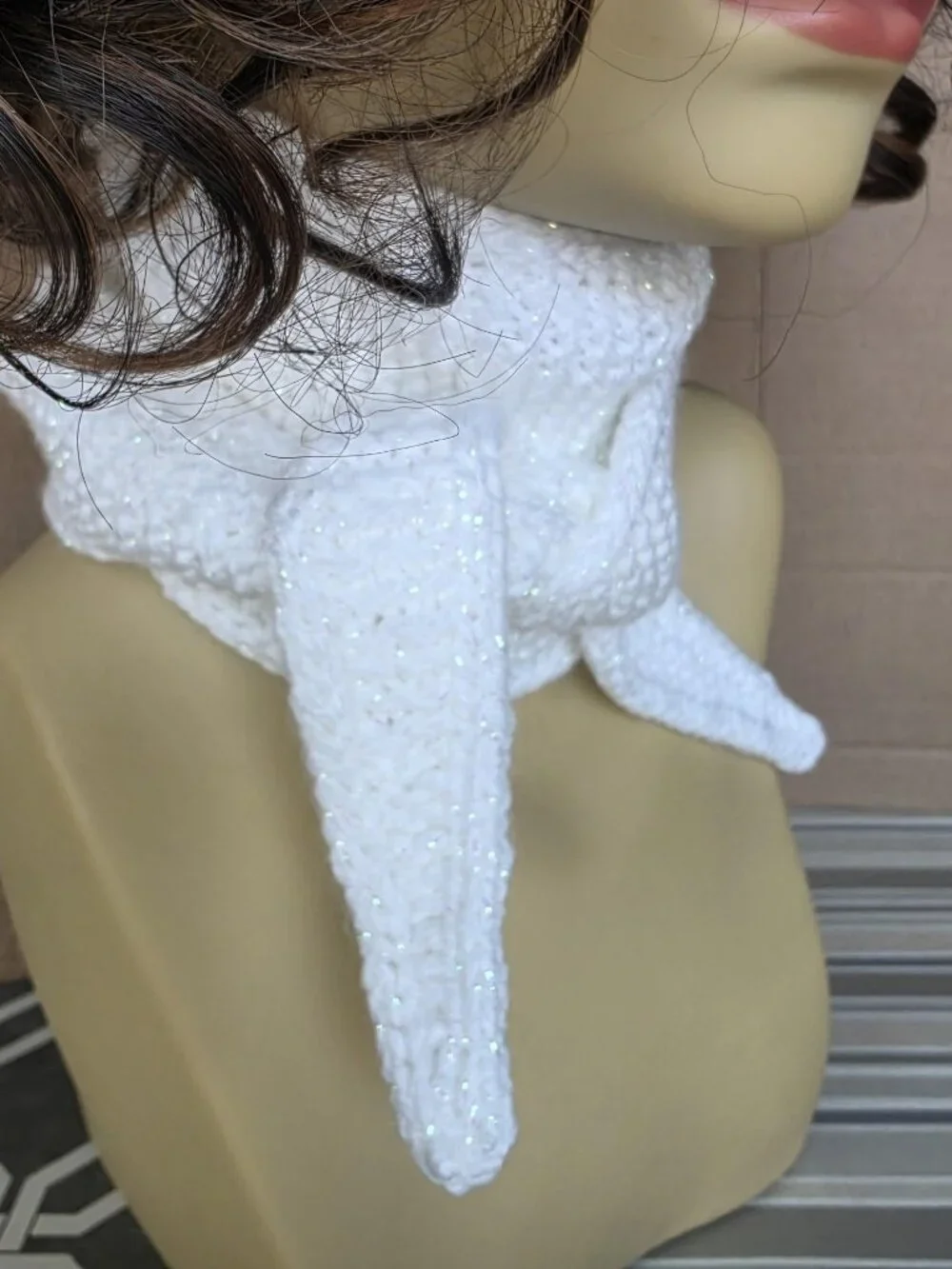 Sophie Scarf Classic Design Small Double Wrap Handmade Knitted Acrylic White